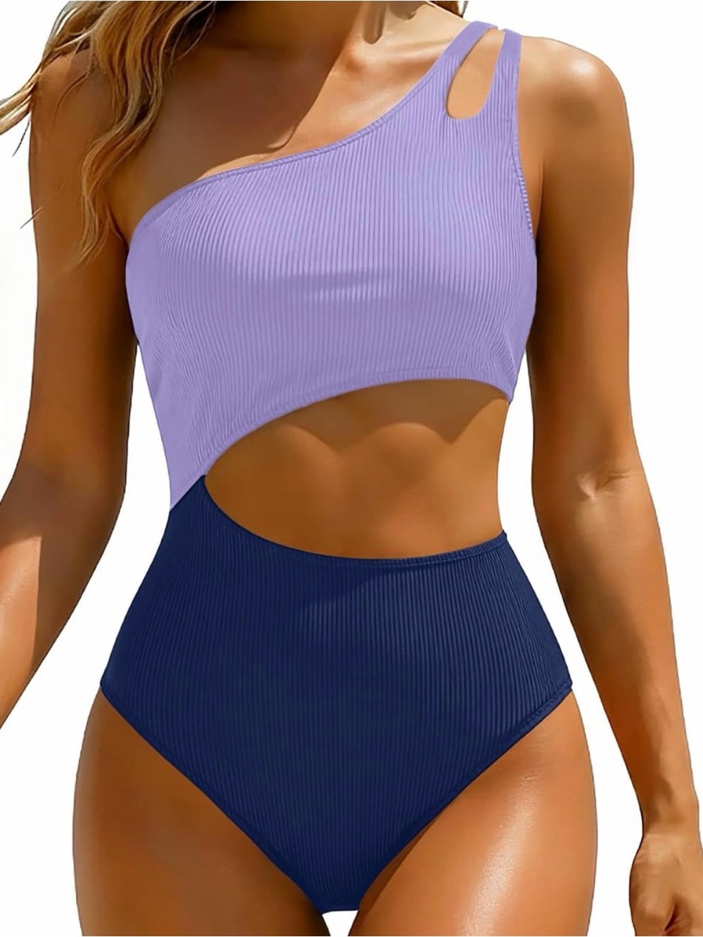 Younique Lavender and Black Ribbed One-Piece Swim
